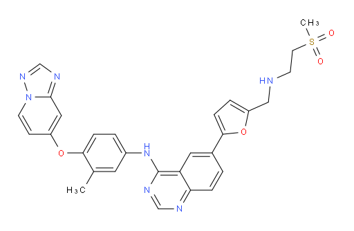6-[5-[[[2-(Methylsulfonyl)ethyl]amino]methyl]-2-furanyl]-N-[3-methyl-4-([1,2,4]triazolo[1,5-a]pyridin-7-yloxy)phenyl]-4-quinazolinamine (ACI)