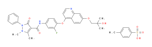 1H-Pyrazole-4-carboxamide, N-[3-fluoro-4-[[7-(2-hydroxy-2-methylpropoxy)-4-quinolinyl]oxy]phenyl]-2,3-dihydro-1,5-dimethyl-3-oxo-2-phenyl-, 4-methylbenzenesulfonate (1:1) (ACI)