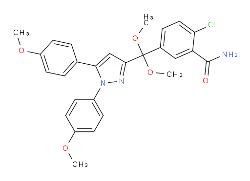 5-[[1,5-Bis(4-methoxyphenyl)-1H-pyrazol-3-yl]dimethoxymethyl]-2-chlorobenzamide (ACI)