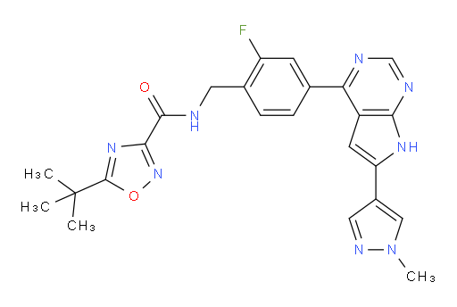 5-(1,1-Dimethylethyl)-N-[[2-fluoro-4-[6-(1-methyl-1H-pyrazol-4-yl)-7H-pyrrolo[2,3-d]pyrimidin-4-yl]phenyl]methyl]-1,2,4-oxadiazole-3-carboxamide (ACI)