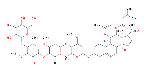 Pregn-5-en-20-one, 11-(acetyloxy)-3-[(O-β-D-glucopyranosyl-(1→4)-O-6-deoxy-3-O-methyl-β-D-allopyranosyl-(1→4)-O-2,6-dideoxy-3-O-methyl-β-D-ribo-hexopyranosyl-(1→4)-2,6-dideoxy-3-O-methyl-β-D-ribo-hexopyranosyl)oxy]-14-hydroxy-12-(3-methyl-1-oxobutoxy)-, (3β,11α,12β,14β)- (9CI)