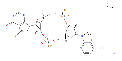7-Deazainosine, [P(R)]-2′-deoxy-2′-fluoro-5′-O-[(R)-hydroxymercaptophosphinyl]-P-thioadenylyl-(3′→5′)-7-fluoro-, cyclic (2′→5′)-nucleotide, sodium salt (1:2) (ACI)