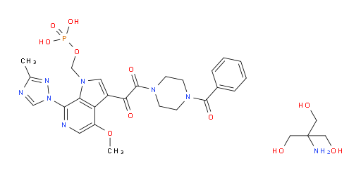1,2-Ethanedione, 1-(4-benzoyl-1-piperazinyl)-2-[4-methoxy-7-(3-methyl-1H-1,2,4-triazol-1-yl)-1-[(phosphonooxy)methyl]-1H-pyrrolo[2,3-c]pyridin-3-yl]-, compd. with 2-amino-2-(hydroxymethyl)-1,3-propanediol (1:1) (ACI)