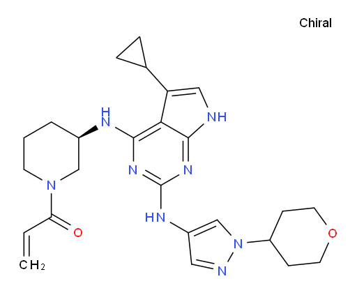 1-[(3R)-3-[[5-Cyclopropyl-2-[[1-(tetrahydro-2H-pyran-4-yl)-1H-pyrazol-4-yl]amino]-7H-pyrrolo[2,3-d]pyrimidin-4-yl]amino]-1-piperidinyl]-2-propen-1-one (ACI)