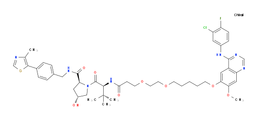 L-Prolinamide, N-[3-[2-[[5-[[4-[(3-chloro-4-fluorophenyl)amino]-7-methoxy-6-quinazolinyl]oxy]pentyl]oxy]ethoxy]-1-oxopropyl]-3-methyl-L-valyl-4-hydroxy-N-[[4-(4-methyl-5-thiazolyl)phenyl]methyl]-, (4R)- (ACI)