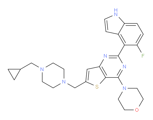 6-[[4-(Cyclopropylmethyl)-1-piperazinyl]methyl]-2-(5-fluoro-1H-indol-4-yl)-4-(4-morpholinyl)thieno[3,2-d]pyrimidine (ACI)