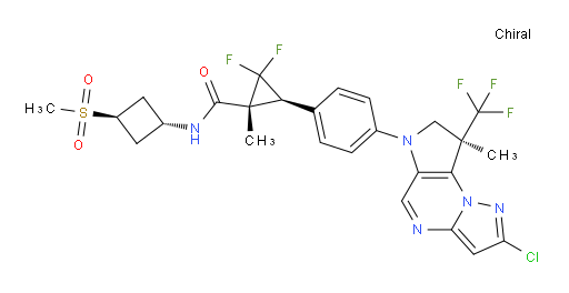 Cyclopropanecarboxamide, 3-[4-[(8R)-2-chloro-7,8-dihydro-8-methyl-8-(trifluoromethyl)-6H-pyrazolo[1,5-a]pyrrolo[2,3-e]pyrimidin-6-yl]phenyl]-2,2-difluoro-1-methyl-N-[trans-3-(methylsulfonyl)cyclobutyl]-, (1R,3S)- (ACI)