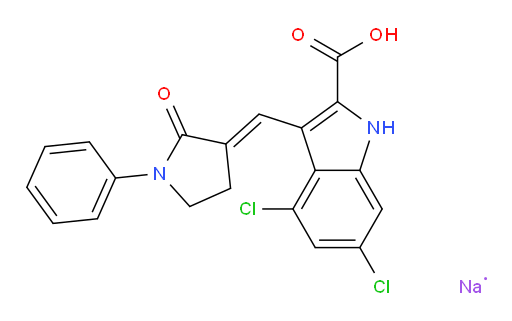 1H-Indole-2-carboxylic acid, 4,6-dichloro-3-[(E)-(2-oxo-1-phenyl-3-pyrrolidinylidene)methyl]-, sodium salt (1:1) (ACI)