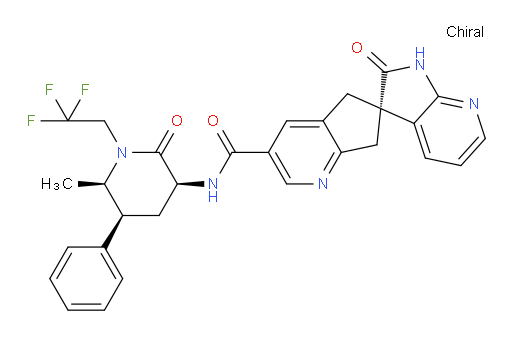 (S)-N-((3S,5S,6R)-6-methyl-2-oxo-5-phenyl-1-(2,2,2-trifluoroethyl)piperidin-3-yl)-2'-oxo-1',2',5,7-tetrahydrospiro[cyclopenta[b]pyridine-6,3'-pyrrolo[2,3-b]pyridine]-3-carboxamide