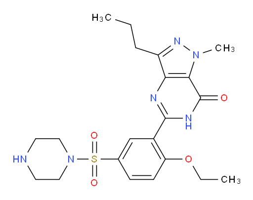 UK 103320;DESMETHYL SILDENAFIL;Sildenafil N-desmethy impurity;Sildenafil N-DesMethyl IMpurity;Sildenafil N-DesMethyl Metabolite;5-[2-Ethoxy-5-(1-piperazinylsulfonyl)phenyl]-1,6-dihydro-1-methyl-3-propyl- 7H-pyrazolo[4,3-d]pyrimidin-7-one