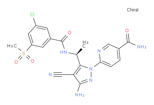 (S)-6-(3-amino-5-(1-(3-chloro-5-(methylsulfonyl)benzamido)ethyl)-4-cyano-1H-pyrazol-1-yl)nicotinamide