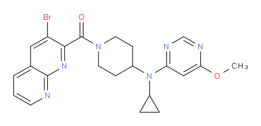 (3-bromo-1,8-naphthyridin-2-yl)(4-(cyclopropyl(6-methoxypyrimidin-4-yl)amino)piperidin-1-yl)methanone