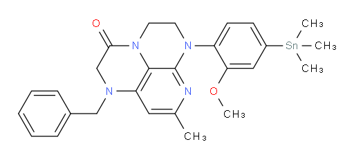1-benzyl-6-(2-methoxy-4-(trimethylstannyl)phenyl)-8-methyl-1,2,5,6-tetrahydro-1,3a,6,7-tetraazaphenalen-3(4H)-one
