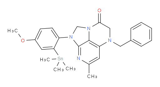 5-benzyl-1-(4-methoxy-2-(trimethylstannyl)phenyl)-7-methyl-4,5-dihydro-1H-1,2a,5,8-tetraazaacenaphthylen-3(2H)-one