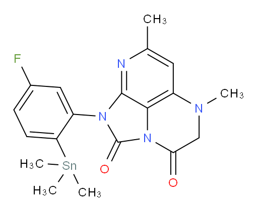 1-(5-fluoro-2-(trimethylstannyl)phenyl)-5,7-dimethyl-4,5-dihydro-1H-1,2a,5,8-tetraazaacenaphthylene-2,3-dione