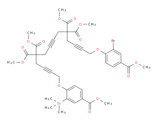 tetramethyl 1-(2-bromo-4-(methoxycarbonyl)phenoxy)-14-(4-(methoxycarbonyl)-2-(trimethylstannyl)phenoxy)tetradeca-2,7,12-triyne-5,5,10,10-tetracarboxylate