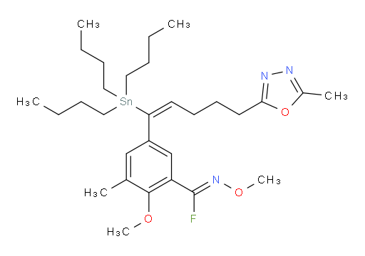 (Z)-N,2-dimethoxy-3-methyl-5-((E)-5-(5-methyl-1,3,4-oxadiazol-2-yl)-1-(tributylstannyl)pent-1-en-1-yl)benzimidoyl fluoride