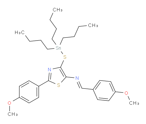 (E)-N-(4-methoxybenzylidene)-2-(4-methoxyphenyl)-4-((tributylstannyl)thio)thiazol-5-amine