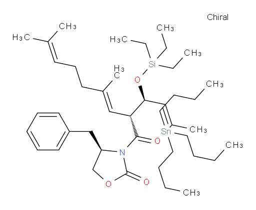 (R)-4-benzyl-3-((R,E)-4,8-dimethyl-2-((R,Z)-3-(tributylstannyl)-1-((triethylsilyl)oxy)but-2-en-1-yl)nona-3,7-dienoyl)oxazolidin-2-one