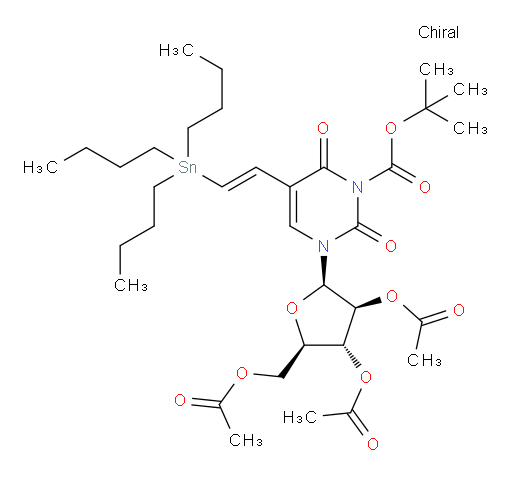 (2R,3R,4S,5R)-2-(acetoxymethyl)-5-(3-(tert-butoxycarbonyl)-2,4-dioxo-5-((E)-2-(tributylstannyl)vinyl)-3,4-dihydropyrimidin-1(2H)-yl)tetrahydrofuran-3,4-diyl diacetate