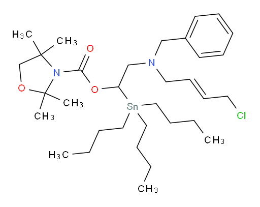 (E)-2-(benzyl(4-chlorobut-2-en-1-yl)amino)-1-(tributylstannyl)ethyl 2,2,4,4-tetramethyloxazolidine-3-carboxylate