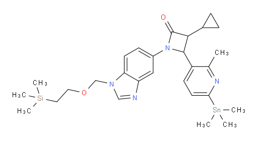 3-cyclopropyl-4-(2-methyl-6-(trimethylstannyl)pyridin-3-yl)-1-(1-((2-(trimethylsilyl)ethoxy)methyl)-1H-benzo[d]imidazol-5-yl)azetidin-2-one