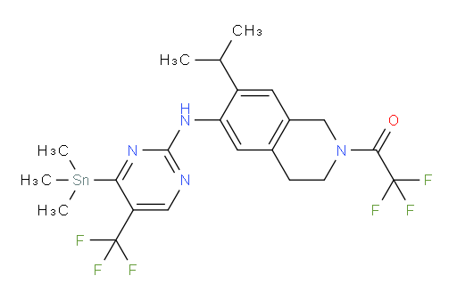2,2,2-trifluoro-1-(7-isopropyl-6-((5-(trifluoromethyl)-4-(trimethylstannyl)pyrimidin-2-yl)amino)-3,4-dihydroisoquinolin-2(1H)-yl)ethanone