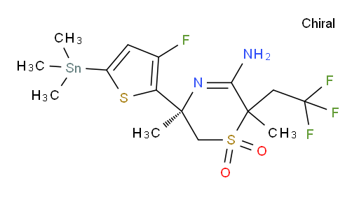 (3S)-5-amino-3-(3-fluoro-5-(trimethylstannyl)thiophen-2-yl)-3,6-dimethyl-6-(2,2,2-trifluoroethyl)-3,6-dihydro-2H-1,4-thiazine 1,1-dioxide