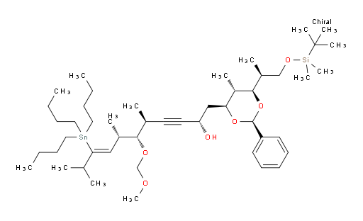 (2S,5S,6R,7S,Z)-1-((2S,4S,5S,6R)-6-((S)-1-((tert-butyldimethylsilyl)oxy)propan-2-yl)-5-methyl-2-phenyl-1,3-dioxan-4-yl)-6-(methoxymethoxy)-5,7,10-trimethyl-9-(tributylstannyl)undec-8-en-3-yn-2-ol