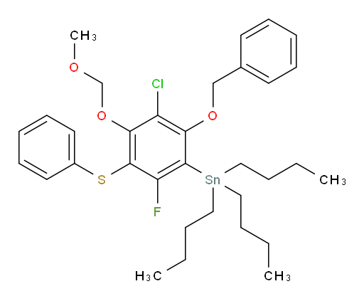(2-(benzyloxy)-3-chloro-6-fluoro-4-(methoxymethoxy)-5-(phenylthio)phenyl)tributylstannane