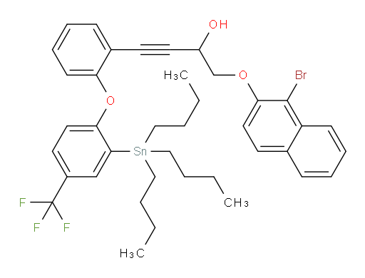 1-((1-bromonaphthalen-2-yl)oxy)-4-(2-(2-(tributylstannyl)-4-(trifluoromethyl)phenoxy)phenyl)but-3-yn-2-ol