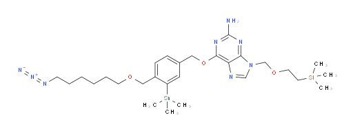 6-((4-(((6-azidohexyl)oxy)methyl)-3-(trimethylstannyl)benzyl)oxy)-9-((2-(trimethylsilyl)ethoxy)methyl)-9H-purin-2-amine