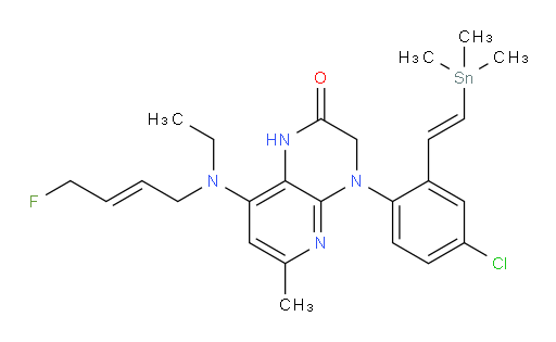 4-(4-chloro-2-((E)-2-(trimethylstannyl)vinyl)phenyl)-8-(ethyl((E)-4-fluorobut-2-en-1-yl)amino)-6-methyl-3,4-dihydropyrido[2,3-b]pyrazin-2(1H)-one