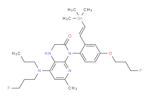 (E)-4-(4-(3-fluoropropoxy)-2-(2-(trimethylstannyl)vinyl)phenyl)-8-((3-fluoropropyl)(propyl)amino)-6-methyl-1,2-dihydropyrido[2,3-b]pyrazin-3(4H)-one