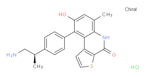 Thieno[2,3-c]quinolin-4(5H)-one, 9-[4-[(1R)-2-amino-1-methylethyl]phenyl]-8-hydroxy-6-methyl-, hydrochloride (1:1) (ACI)
