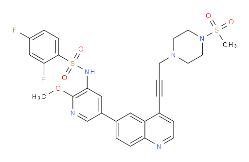 2,4-Difluoro-N-[2-methoxy-5-[4-[3-[4-(methylsulfonyl)-1-piperazinyl]-1-propyn-1-yl]-6-quinolinyl]-3-pyridinyl]benzenesulfonamide (ACI)