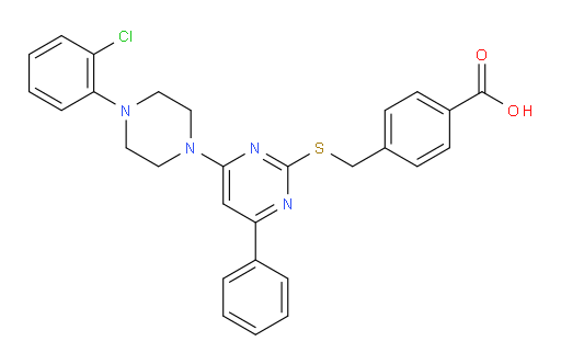4-[[[4-[4-(2-Chlorophenyl)-1-piperazinyl]-6-phenyl-2-pyrimidinyl]thio]methyl]benzoic acid (ACI)