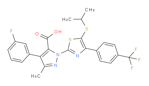 4-(3-Fluorophenyl)-3-methyl-1-[5-[(1-methylethyl)thio]-4-[4-(trifluoromethyl)phenyl]-2-thiazolyl]-1H-pyrazole-5-carboxylic acid (ACI)