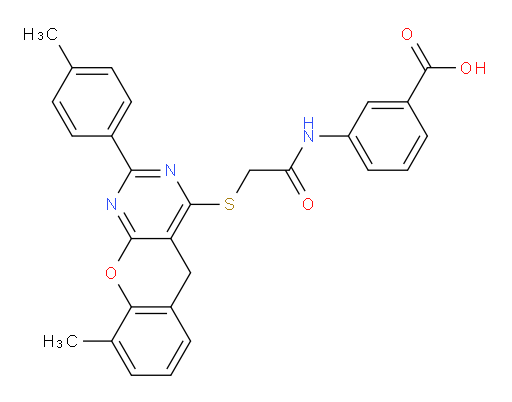 3-[[2-[[9-Methyl-2-(4-methylphenyl)-5H-[1]benzopyrano[2,3-d]pyrimidin-4-yl]thio]acetyl]amino]benzoic acid (ACI)
