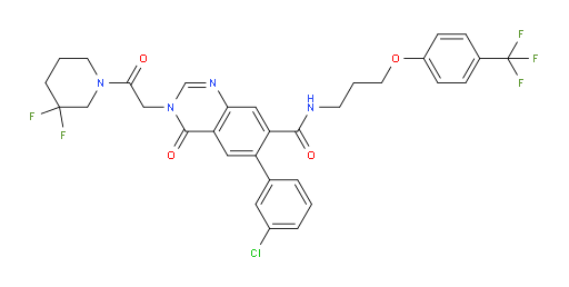 6-(3-Chlorophenyl)-3-[2-(3,3-difluoro-1-piperidinyl)-2-oxoethyl]-3,4-dihydro-4-oxo-N-[3-[4-(trifluoromethyl)phenoxy]propyl]-7-quinazolinecarboxamide (ACI)
