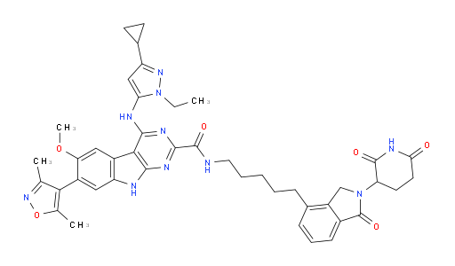 4-[(3-Cyclopropyl-1-ethyl-1H-pyrazol-5-yl)amino]-7-(3,5-dimethyl-4-isoxazolyl)-N-[5-[2-(2,6-dioxo-3-piperidinyl)-2,3-dihydro-1-oxo-1H-isoindol-4-yl]pentyl]-6-methoxy-9H-pyrimido[4,5-b]indole-2-carboxamide (ACI)