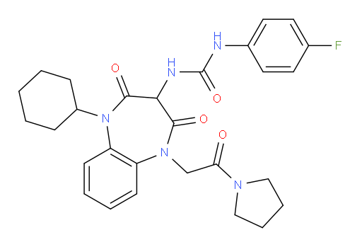 N-[1-Cyclohexyl-2,3,4,5-tetrahydro-2,4-dioxo-5-[2-oxo-2-(1-pyrrolidinyl)ethyl]-1H-1,5-benzodiazepin-3-yl]-N′-(4-fluorophenyl)urea (ACI)