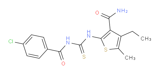 2-[[[(4-Chlorobenzoyl)amino]thioxomethyl]amino]-4-ethyl-5-methyl-3-thiophenecarboxamide (ACI)