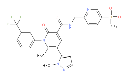 1,2-Dihydro-6-methyl-5-(1-methyl-1H-pyrazol-5-yl)-N-[[5-(methylsulfonyl)-2-pyridinyl]methyl]-2-oxo-1-[3-(trifluoromethyl)phenyl]-3-pyridinecarboxamide (ACI)