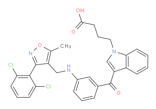 3-[3-[[[3-(2,6-Dichlorophenyl)-5-methyl-4-isoxazolyl]methyl]amino]benzoyl]-1H-indole-1-butanoic acid (ACI)