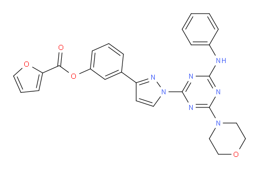 2-Furancarboxylic acid, 3-[1-[4-(4-morpholinyl)-6-(phenylamino)-1,3,5-triazin-2-yl]-1H-pyrazol-3-yl]phenyl ester (ACI)