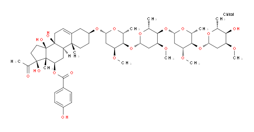 (3β,12β,14β,17α)-3-[(O-2,6-Dideoxy-3-O-methyl-β-D-ribo-hexopyranosyl-(1→4)-O-2,6-dideoxy-3-O-methyl-β-D-arabino-hexopyranosyl-(1→4)-O-2,6-dideoxy-3-O-methyl-β-D-ribo-hexopyranosyl-(1→4)-2,6-dideoxy-3-O-methyl-β-D-ribo-hexopyranosyl)oxy]-8,14,17-trihydroxy-12-[(4-hydroxybenzoyl)oxy]pregn-5-en-20-one (ACI)