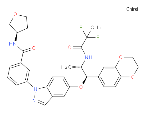 3-[5-[(1R,2S)-2-[(2,2-Difluoro-1-oxopropyl)amino]-1-(2,3-dihydro-1,4-benzodioxin-6-yl)propoxy]-1H-indazol-1-yl]-N-[(3R)-tetrahydro-3-furanyl]benzamide (ACI)