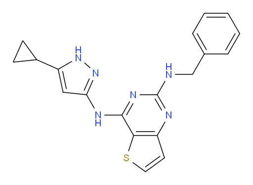 N4-(5-Cyclopropyl-1H-pyrazol-3-yl)-N2-(phenylmethyl)thieno[3,2-d]pyrimidine-2,4-diamine (ACI)