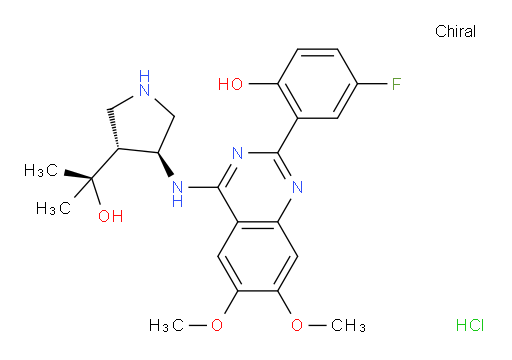 3-Pyrrolidinemethanol, 4-[[2-(5-fluoro-2-hydroxyphenyl)-6,7-dimethoxy-4-quinazolinyl]amino]-α,α-dimethyl-, hydrochloride (1:1), (3R,4S)-rel- (ACI)